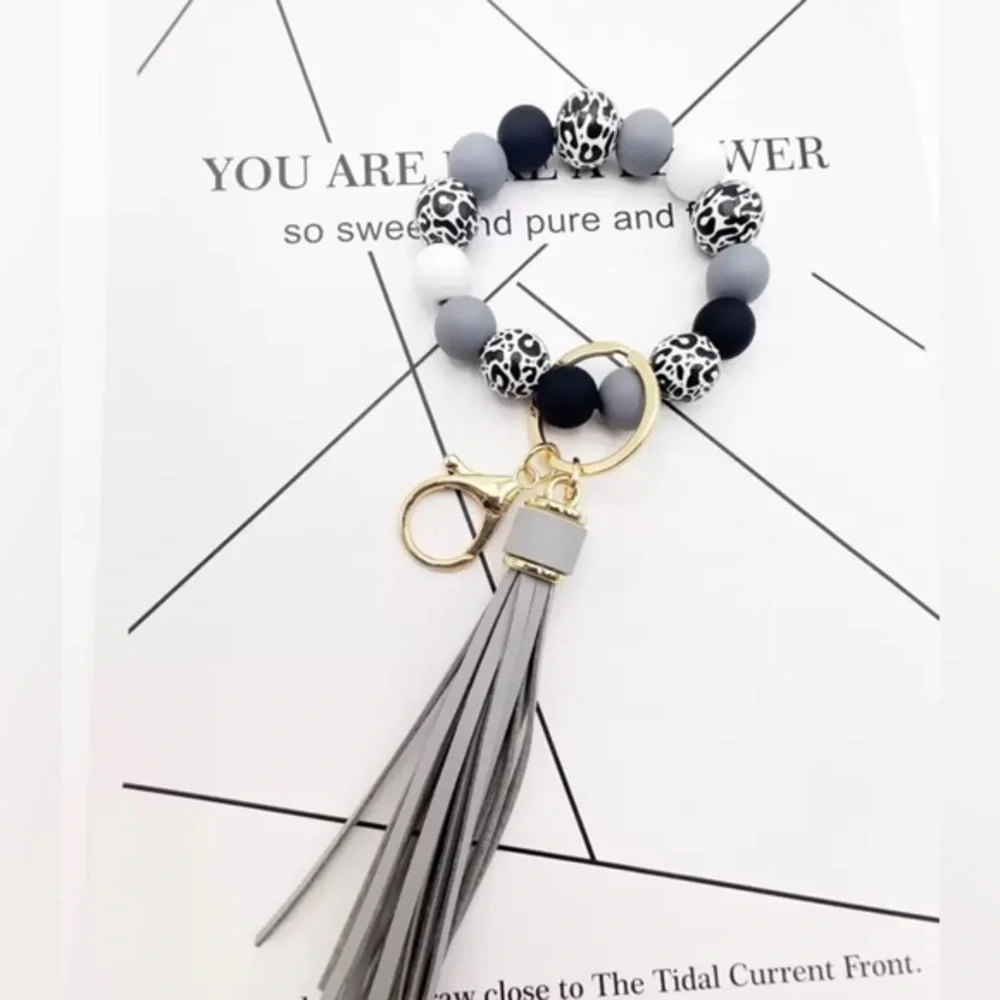 ✨NEW✨Leopard Print Tassel Keychain Bracelet - Gray, Black, White